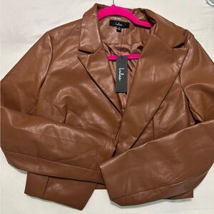 Lulu's Tan Leather Jacket with Vibrant Pink Accents